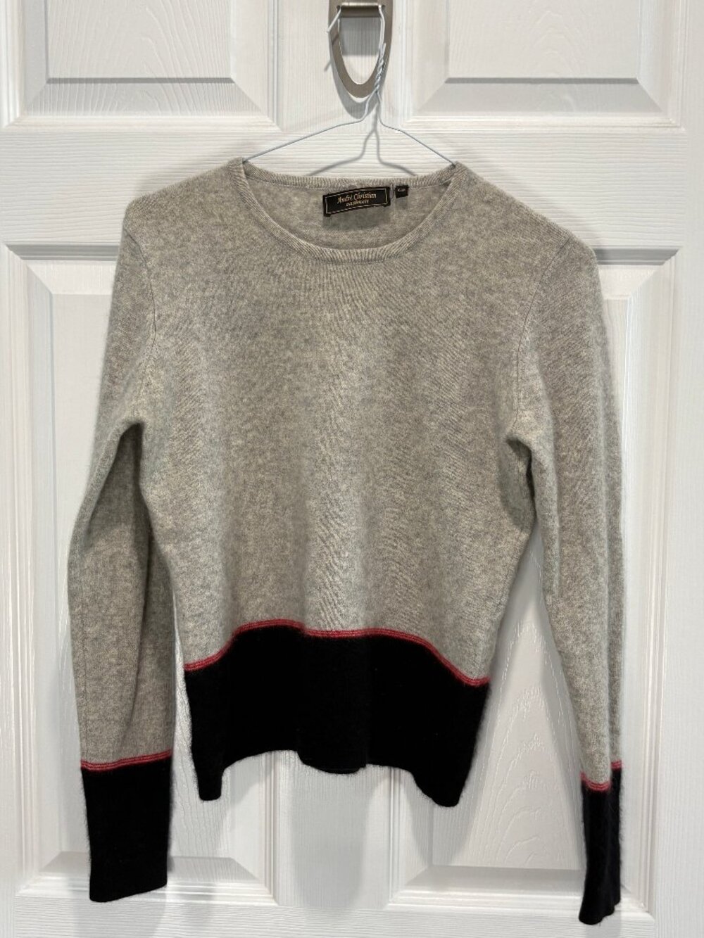 Andre Christian 100% Cashmere Colourblock Sweater, Gray/Black, Size S